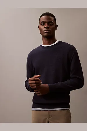 Calvin Klein Sweter z bawełny strukturalnej z okrągłym dekoltem