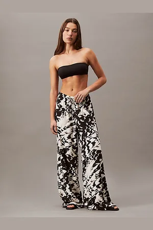 Calvin Klein Spodnie plażowe z wiskozy i lnu