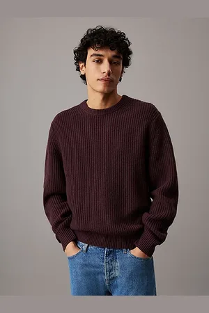 Calvin Klein Sweter z okrągłym dekoltem o ściągaczowym splocie z mieszanki wełny