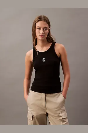 Calvin Klein Top bez rękawów ze ściągaczowej bawełny z logo