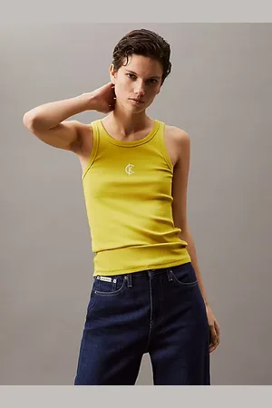 Calvin Klein Top bez rękawów ze ściągaczowej bawełny z logo