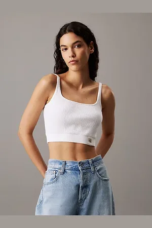 Calvin Klein Top bralette z bawełny ściągaczowej