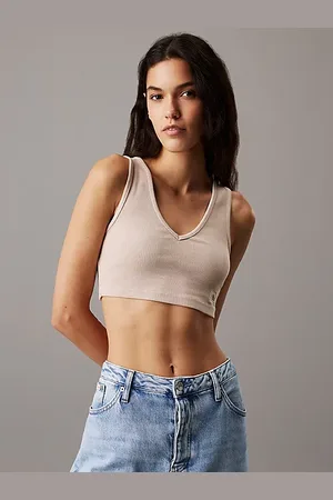 Calvin Klein Top bralette z bawełny ściągaczowej