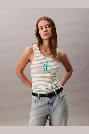 Calvin Klein Prążkowany top w paski z grafiką z logo