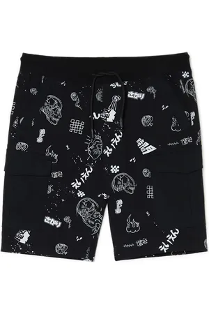 Cropp Czarne szorty cargo z printem