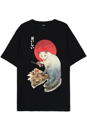Cropp T-shirt z kotem i sushi