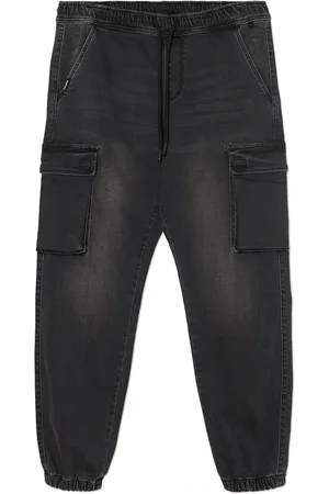 Cropp Szare jeansowe joggery z kieszeniami cargo