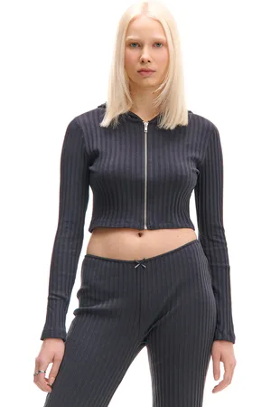 Cropp Prążkowana szara bluza z kapturem