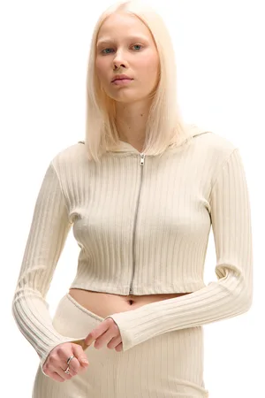 Cropp Prążkowana kremowa bluza z kapturem