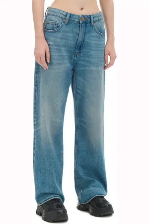 Cropp Niebieskie jeansy baggy z postrzępieniami