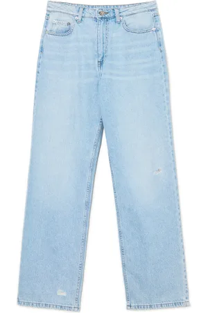 Cropp Błękitne jeansy baggy z postrzępieniami