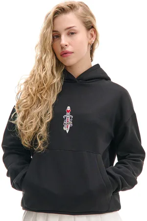 Cropp Czarna bluza hoodie z napisem karma