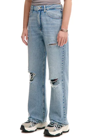 Cropp Jasnoniebieskie jeansy baggy z postrzępieniami