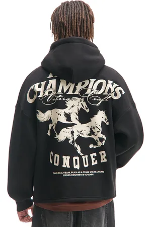 Cropp Czarna bluza hoodie ze sportowym motywem