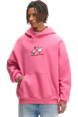 Cropp Różowa bluza hoodie z gęsiami UNISEX