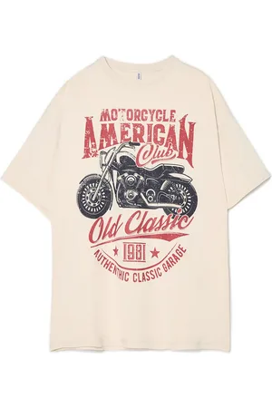 Cropp Kremowa koszulka oversize z motocyklem