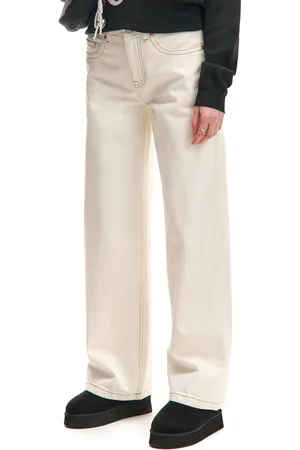 Cropp Kremowe jeansy baggy low waist w stylu vintage