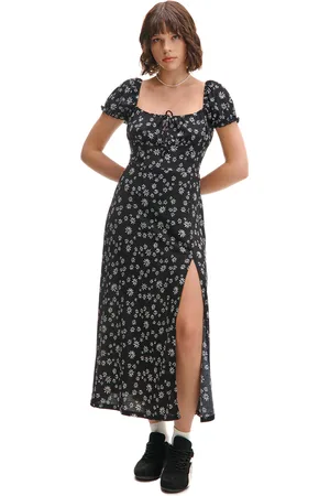 Cropp Czarna sukienka midi w kwiaty