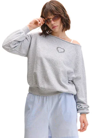Cropp Jasnoszara bluza z asymetrycznym dekoltem