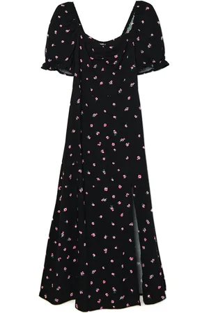 Cropp Czarna sukienka midi w kwiaty