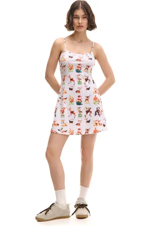 Cropp Prążkowana sukienka mini z nadrukiem