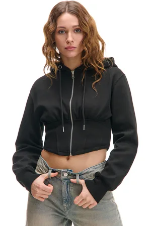 Cropp Czarna krótka bluza z kapturem