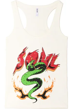 Cropp Prążkowany T-shirt na ramiączkach z nadrukiem