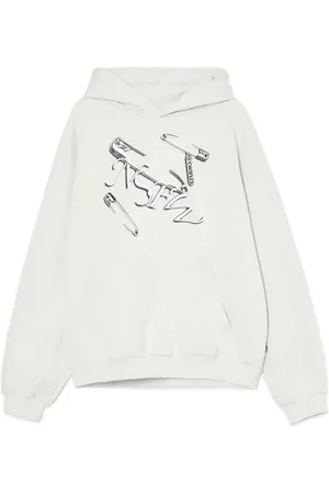Cropp Jasnoszara bluza hoodie z nadrukiem