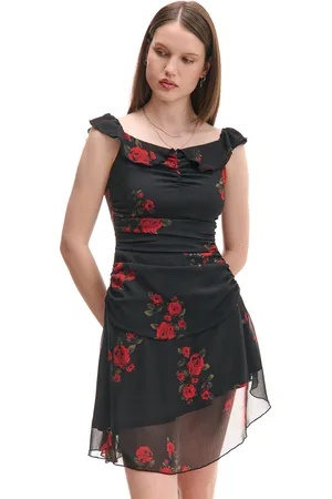 Cropp Czarna sukienka mini w róże