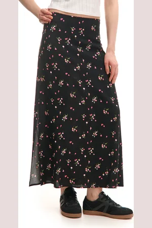 Cropp Czarna spódnica maxi w kwiaty