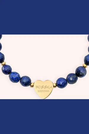 Dedicante Bransoletka serce przeplatane z kamieni naturalnych lapis lazuli z Twoim grawerem prezent dla szefowej