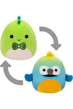 SQUISHMALLOWS 2 w 1 Zielony dinozaur Danny/Niebiesko-żółta ara Baptise, 13 cm
