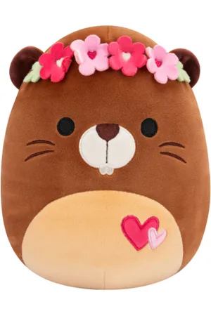 SQUISHMALLOWS Brązowy bóbr z kwiatową koroną i sercami Chip, 20 cm