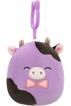 SQUISHMALLOWS Przypinka fioletowo-czarna krowa z muszką Alexie, 9 cm