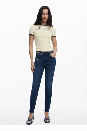 Desigual Dopasowane jeansy w kwiaty