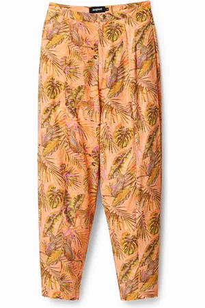 Desigual Spodnie w kolorze mango z motywem safari