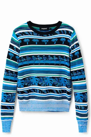 Desigual Sweter w ornamentalne wzory w stylu tropikalnym
