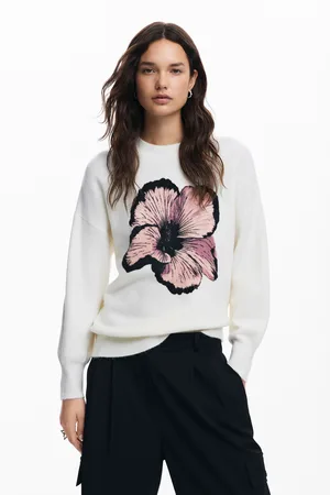 Desigual Sweter z kontrastowym kwiatem