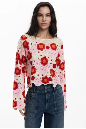 Desigual Wielokolorowy top szydełkowy