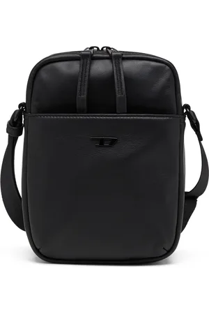 Diesel Rave-Leather crossbody bag with tonal metal D Crossbody Bags Man