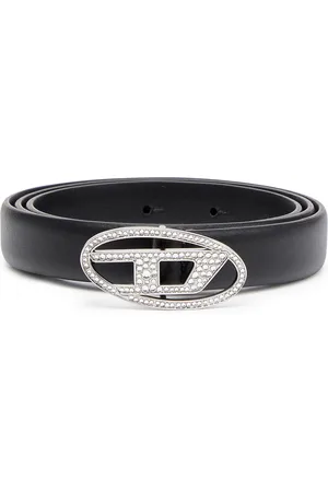 Diesel Slim leather belt with crystal buckle Belts Woman
