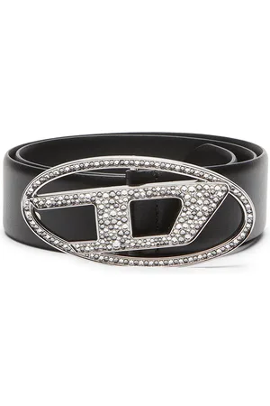 Diesel Leather belt with crystal buckle Belts Woman