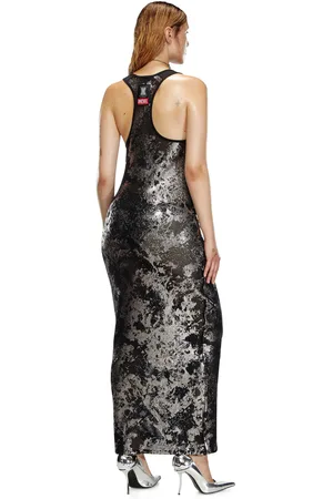 Diesel Long slip in foiled fishnet Dresses Woman