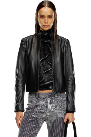 Diesel Leather biker jacket with embossed logo Leather jackets Woman