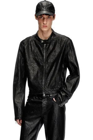 Diesel Denim moto jacket with coated front Denim Jackets Unisex