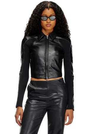 Diesel Cropped leather jacket with knit inserts Leather jackets Woman