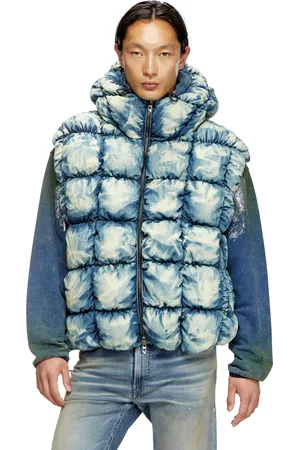 Diesel Tie-dyed denim puffer vest Winter Jackets Unisex