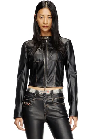 Diesel Cropped distressed biker jacket Jackets Woman
