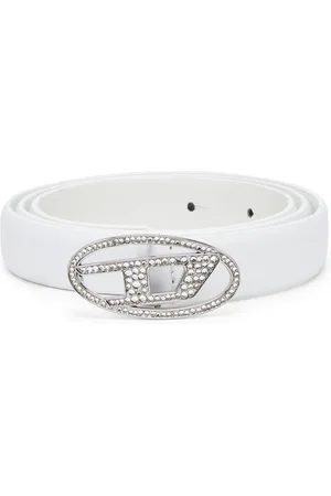 Diesel Slim leather belt with crystal buckle Belts Woman