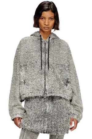 Diesel Hooded jacket in bouclé denim Denim Jackets Woman
